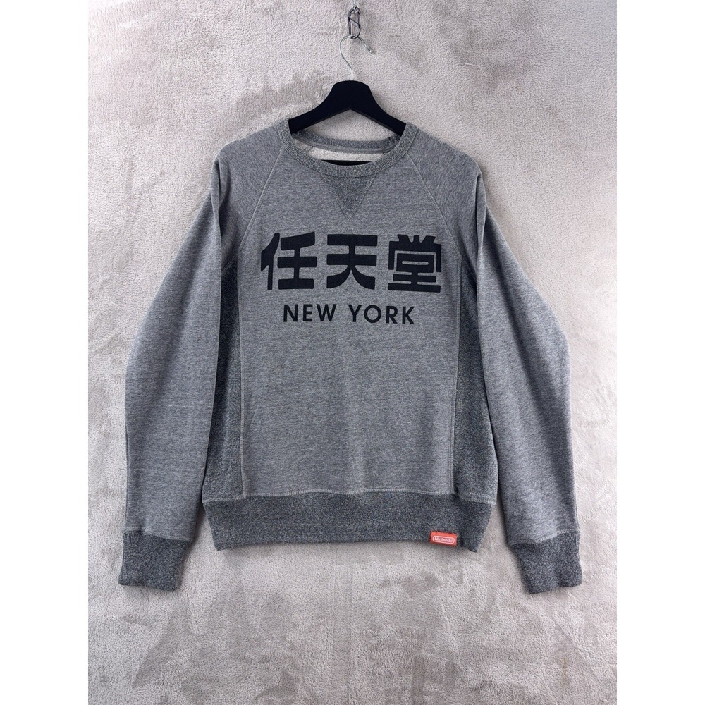 Nintendo New York Japanese Kanji Crewneck Sweater Mens Size Small Gray